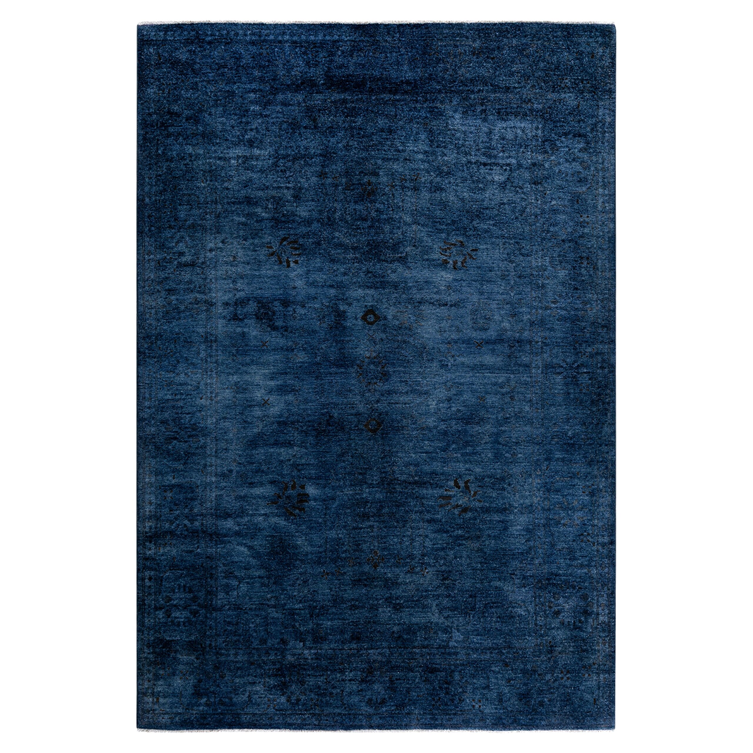 Blue Overdyed Wool Rug - 6'3" x 9'4"