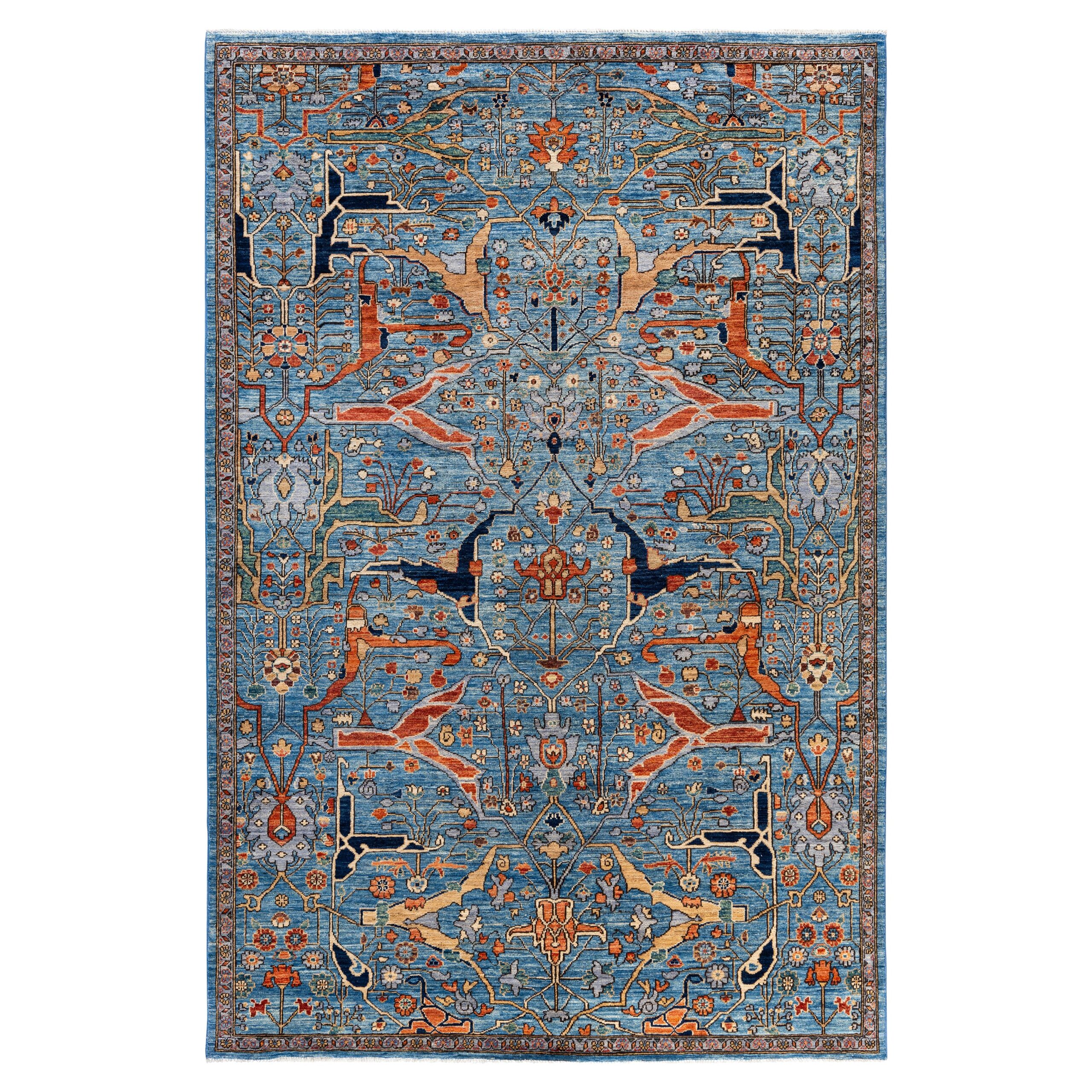 Blue Traditional Wool Rug - 6' x 9'