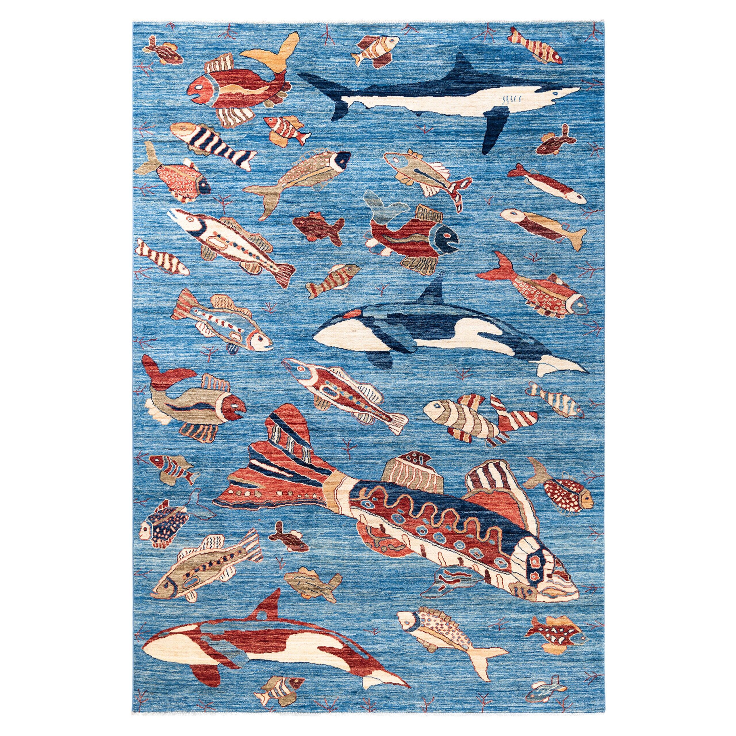 Blue Traditional Wool Rug - 6' x 8'10"