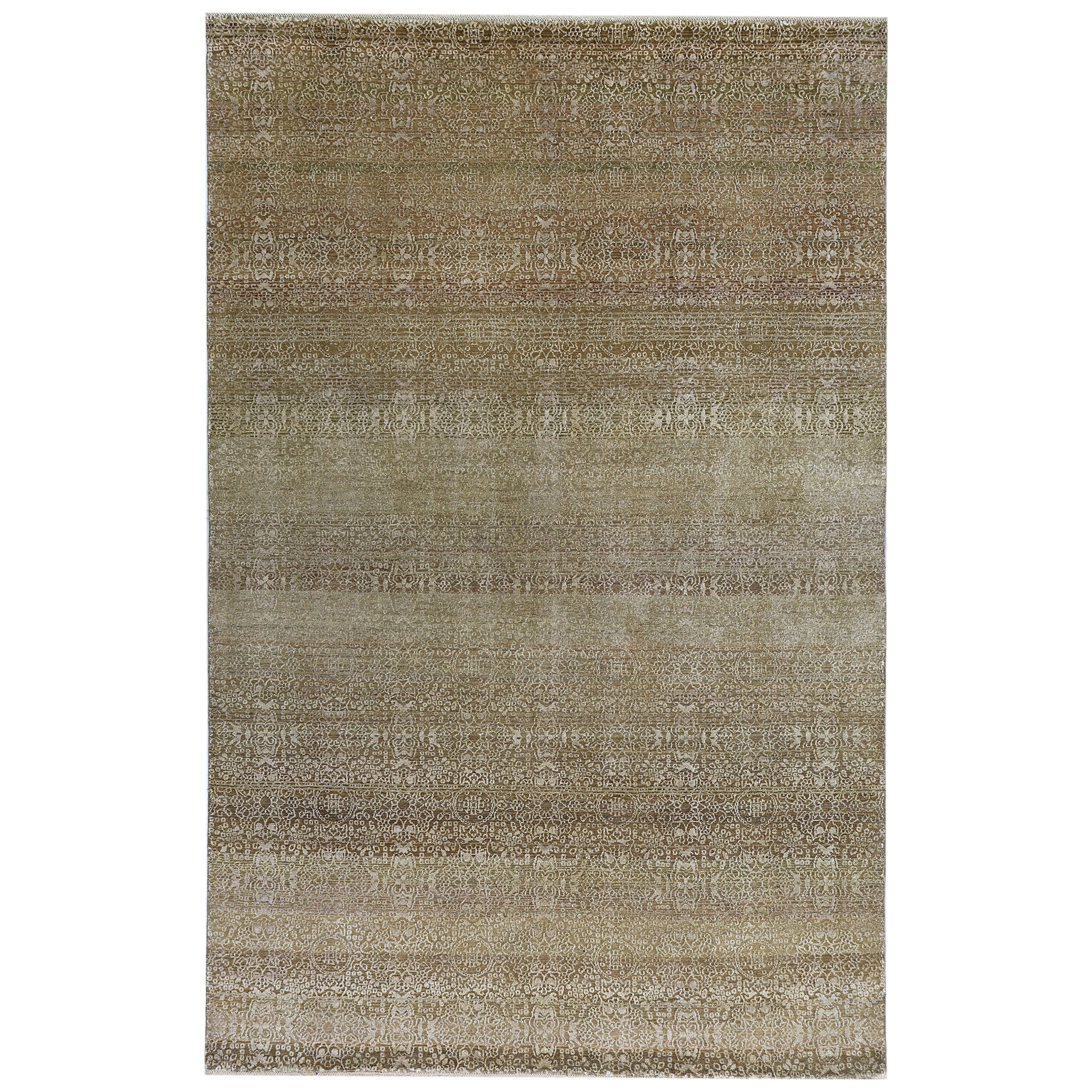 Brown Transitional Wool Silk Blend Rug - 6'1”x 9'5"