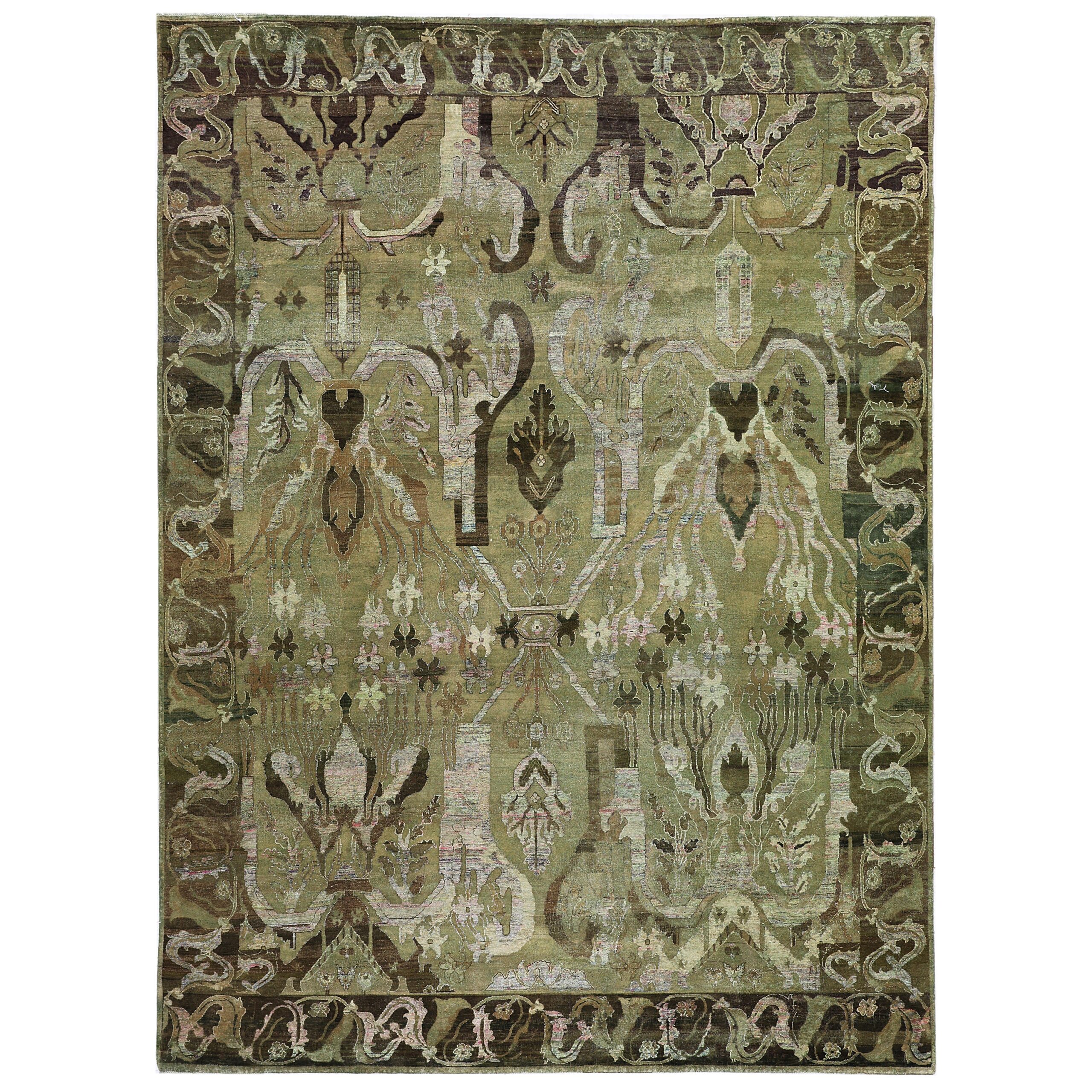 Transitional Wool Silk Blend Rug - 9' x 12'3"