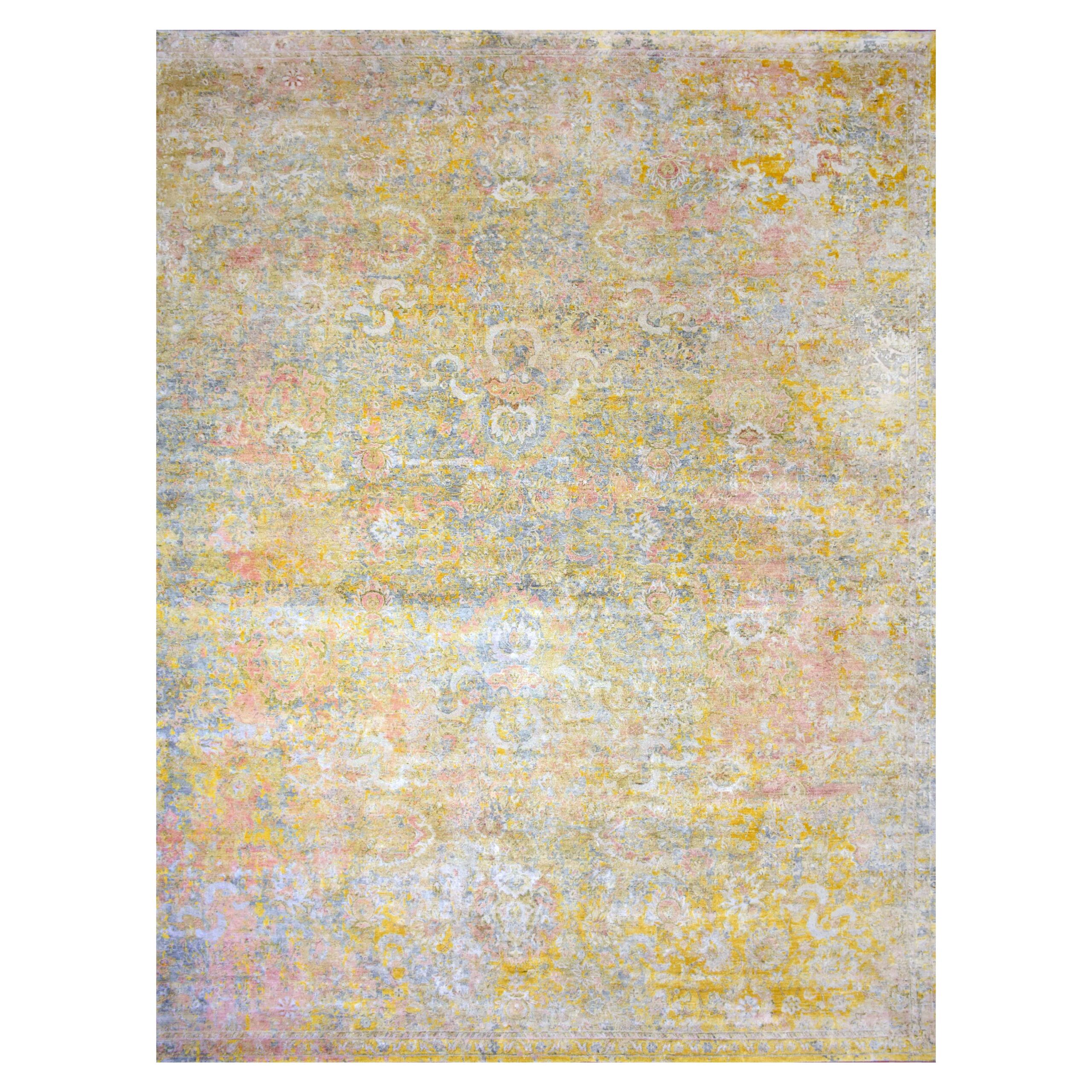 Multicolored Transitional Silk Wool Blend Rug - 10' x 14'1"