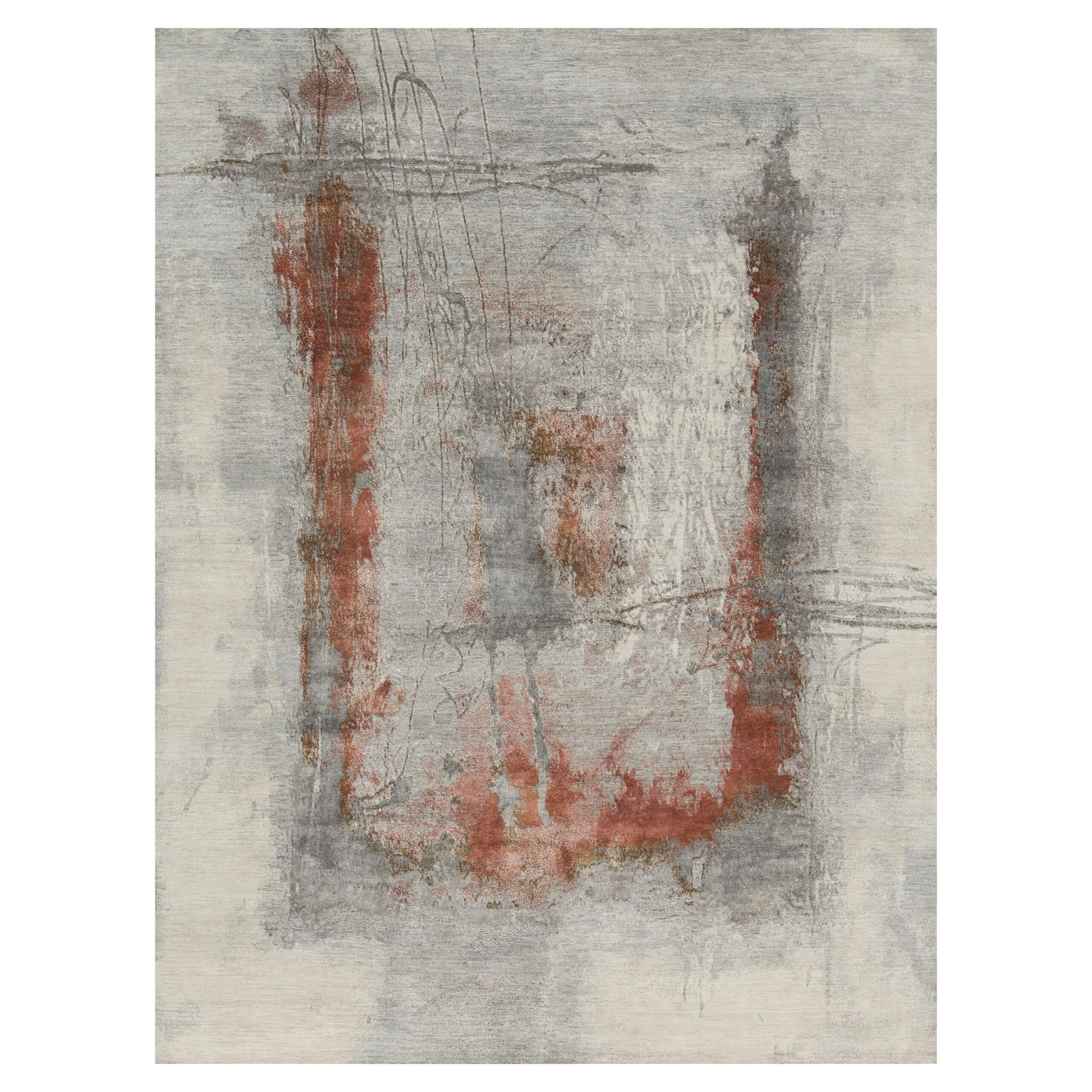 Grey Contemporary Silk Wool Blend Rug - 10' x 14'