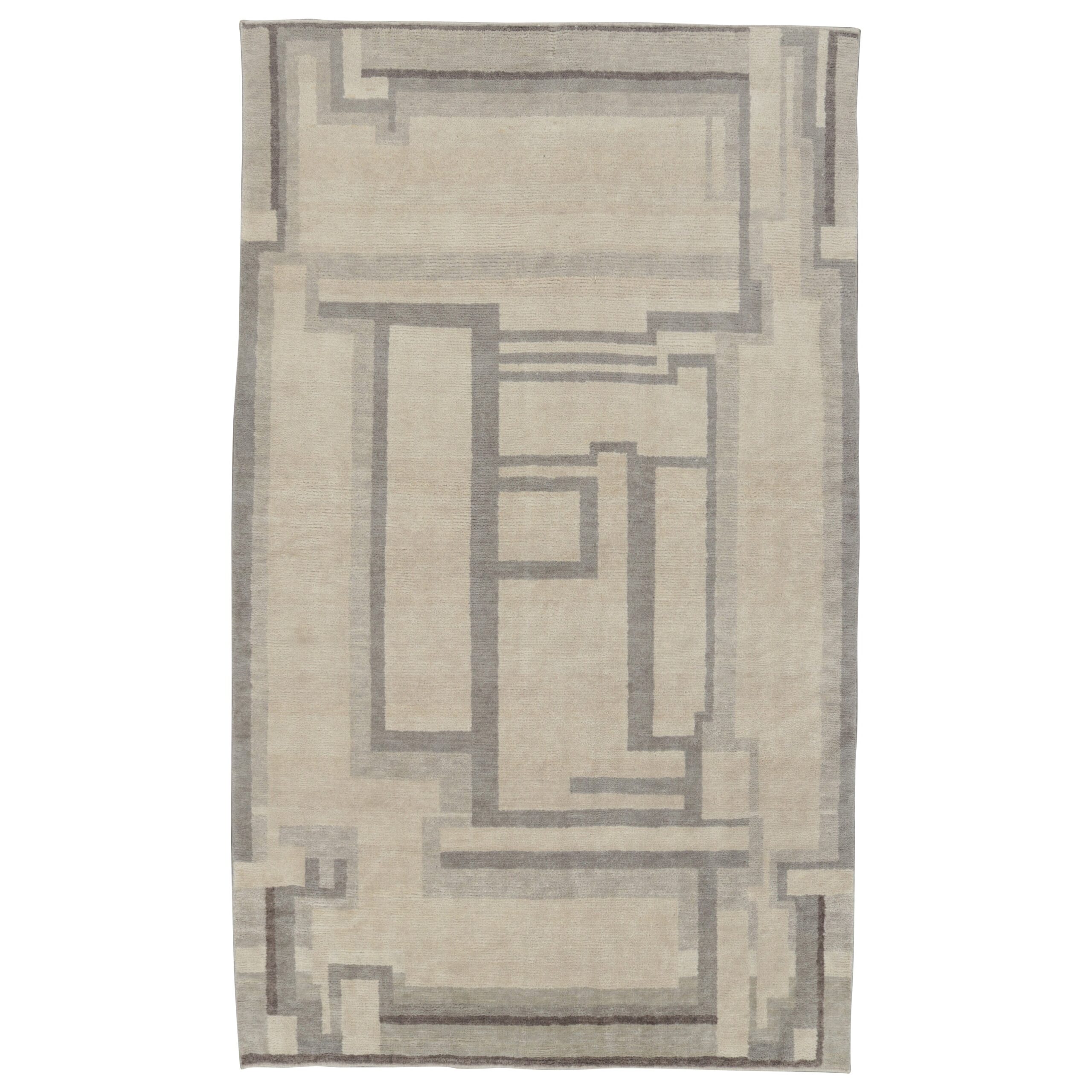 Ivory & Grey Contemporary Wool Cotton Rug - 5'3" x 8'10"